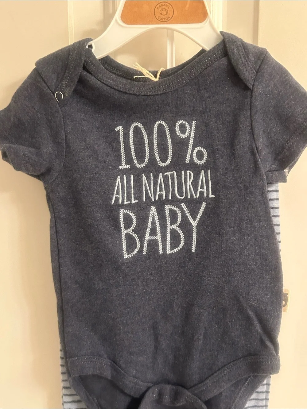 NWT-Rabbit+Bear 2-Piece '100% All Natural Baby' Short-Sleeve Bodysuit & Joggers